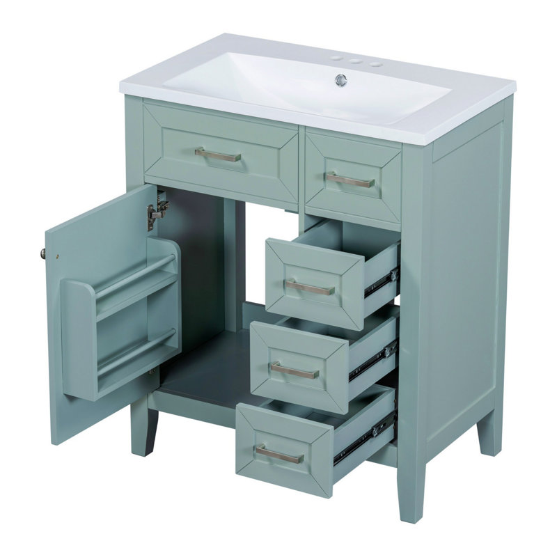 Meuble-lavabo avec lavabo, meuble-lavabo avec tiroirs, meuble-lavabo pour l'organisation, Vert / argenté