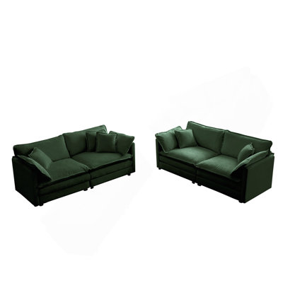 Ensemble de salon 2 pièces, causeuse et canapé rembourrés 2 pièces pour salon de bureau à domicile, ensemble de canapé 2, ensemble de canapé 2 pièces (2 + 2 places) pour salon, chenille verte