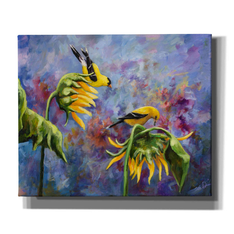 «Finches with Sunflowers» par Sarah Davis, art mural sur toile, H 20 po x l 24 po x P 0,75 po