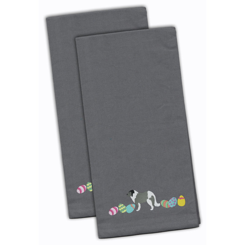 Serviette de cuisine à broderie du caucase berger, Gris, H 28 po x l 19 po x P 0,1 po
