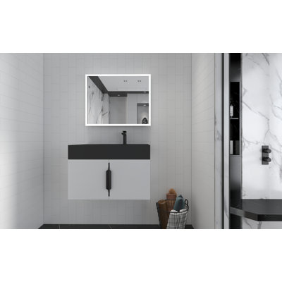 Amazon 30'' Wall Mounted Single Bathroom Vanity with Solid Surface Top -  CastelloUSA, CB-MC-30W-BL-2056R-BL