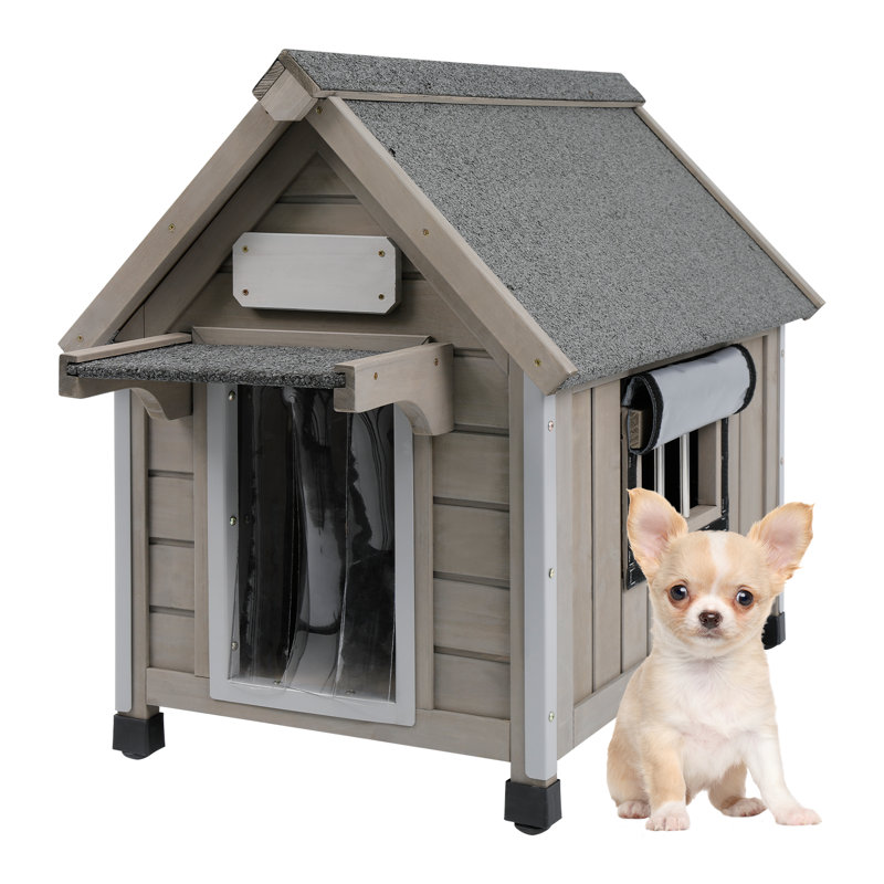 Niche pour chien en bois avec pieds surélevés pour petits chiens Haiya PETSCosset, gris, H 28,5 po x l 21,3 po x P 26,2 po