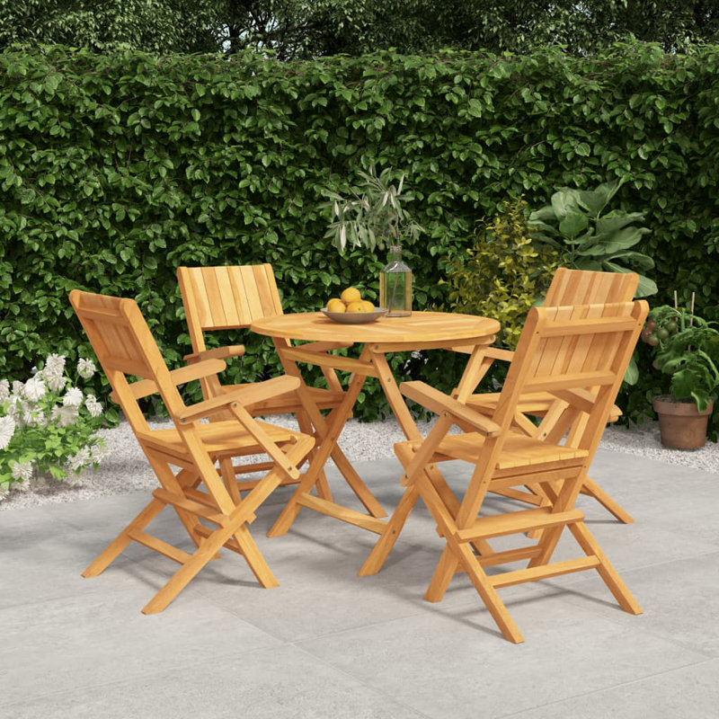 Ensemble de salle à manger de jardin pliable en bois de teck massif 5 pièces