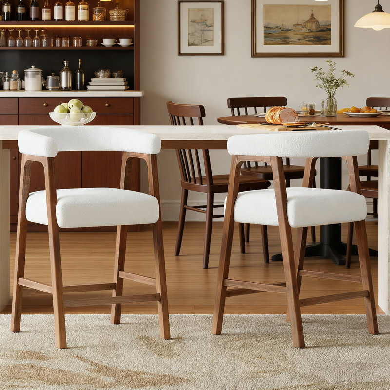 26'' Seat Height Bar Stools With Back, Comfortable Counter Stools For Kitchen Island/Dining Room, Set Of 2, Noyer