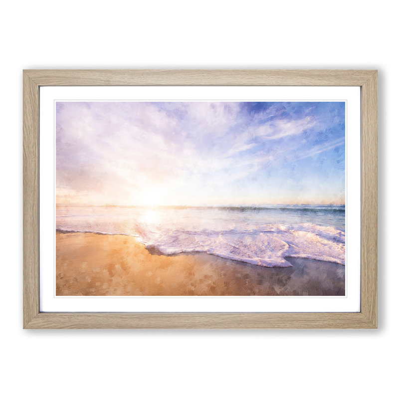 San Diego Beach - Single Picture Frame Painting on MDF, 24cm H x 33cm W x 2cm D, Oak Framed