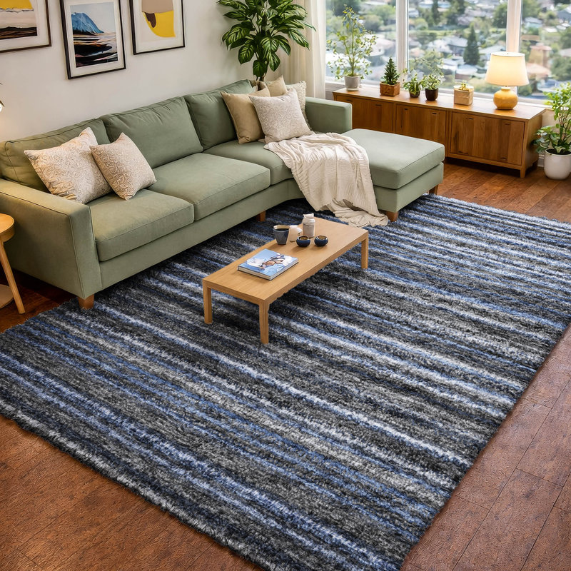 Tapis à poils longs de qualité supérieure lavable à la machine Dream ADS598, Blue, 9' x 12'