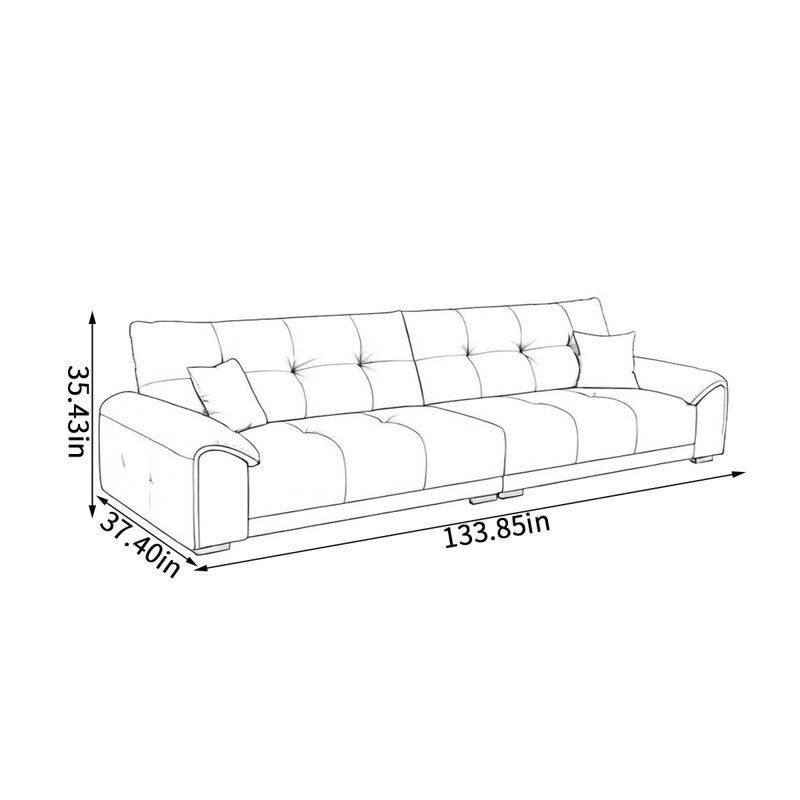 Canapé droit italien simple, H 35,43 po x l 133,85 po x P 37,4 po, 5