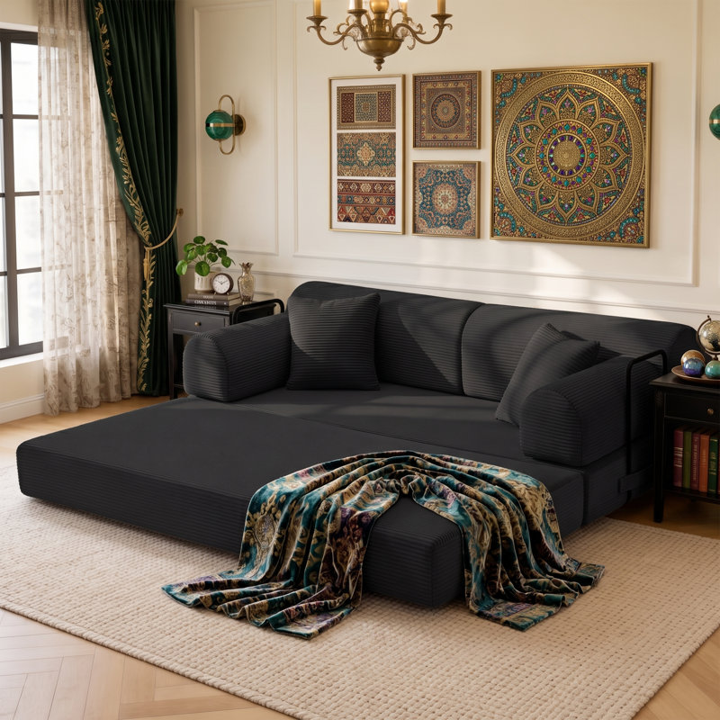 Divan-lit convertible Bouclé sans assemblage requis, canapé modulaire 4 en 1, Black