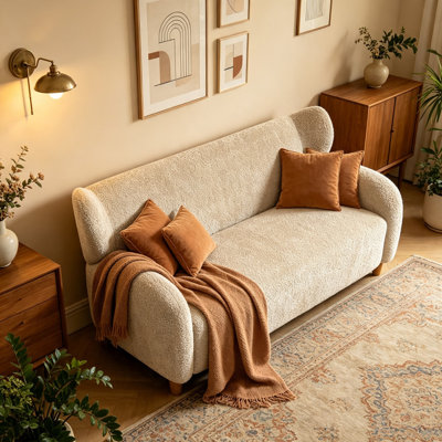 Élégante chaise d'appoint en chenille de style Mid-Century 57 po | Structure en bois massif séché au four, rembourrage en mousse haute densité + fibre de polyester, revêtement en chenille 100% polyester, canapé de salon à dossier incurvé pour salon, chambre à coucher, coin d'étude et de lecture