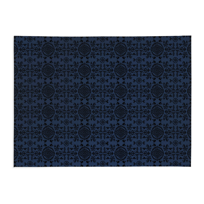 Tapis de lessive léger et antidérapant Aubry, L 37 po x H 5,5 po, Motif floral marine