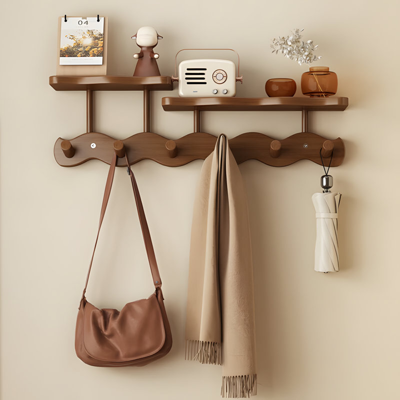Wall Mounted Coat Rack With 6 Hooks And Floating Shelf - Space Saving Entryway Organizer For Hats, Jackets, Bags In Kitchen, Bedroom, Bathroom
