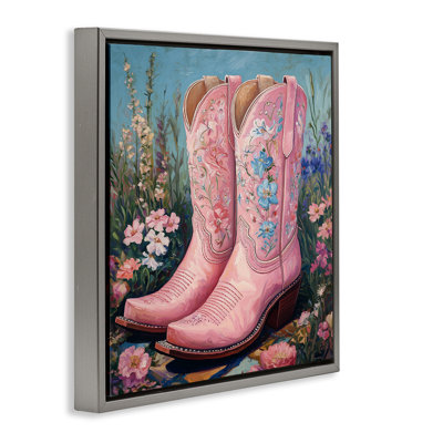 Wildflower Pink Cowgirl Boots Floating Frame, design by Heidi Kuntz