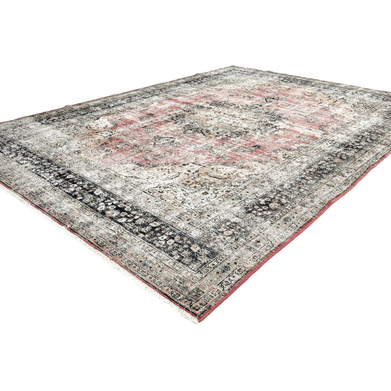 Tapis oriental antique délavé à motif floral 8 x 11