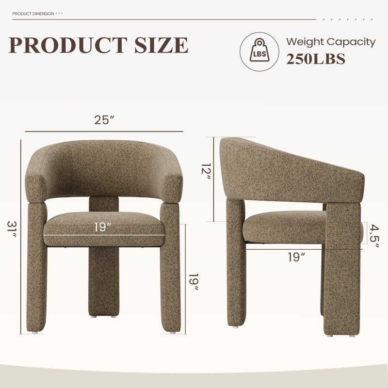 Upholstered Barrel Dining Arm Chair, Camel