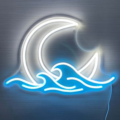Sunrise Sunset Neon Sign Moon Over Sea Neon Light Twilight Wave LED Wall Signs For Room Decor Anime Neon Light Acrylic Moon Sign (Moonrise)