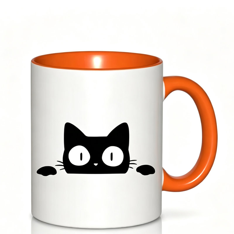 Ceramic Coffee Mug Featuring a Cartoon Cat Design, Perfect for Enjoying Tea, Milk, Or Water.