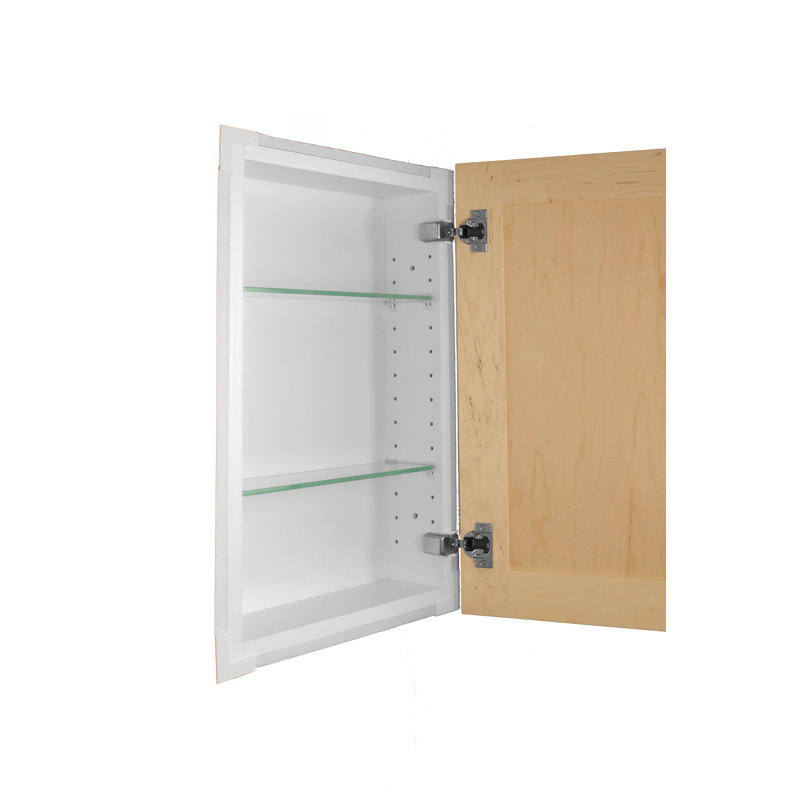 Frontline Shaker Recessed Frameless 1 Door Medicine Cabinet with Adjustable Shelves, Unfinished Wood, 22" H x 14" W x 3.5" D