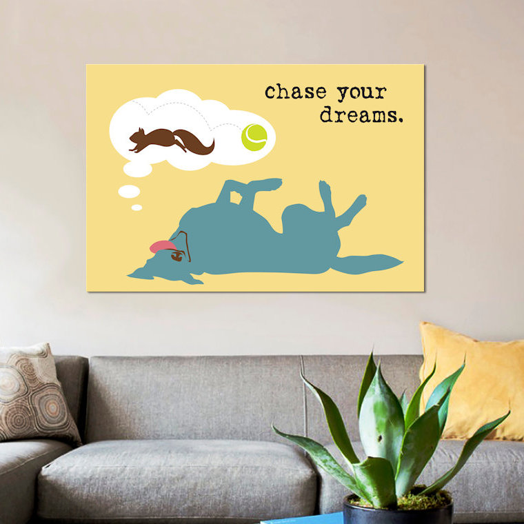 « chase rêves », impression sur toile, H 26 po x l 40 po x P 1,5 po, Toile tendue, Pas de tapis