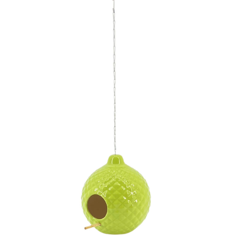 Ceramic 8" Avocado Round Quilted Birdhouse, Avocado