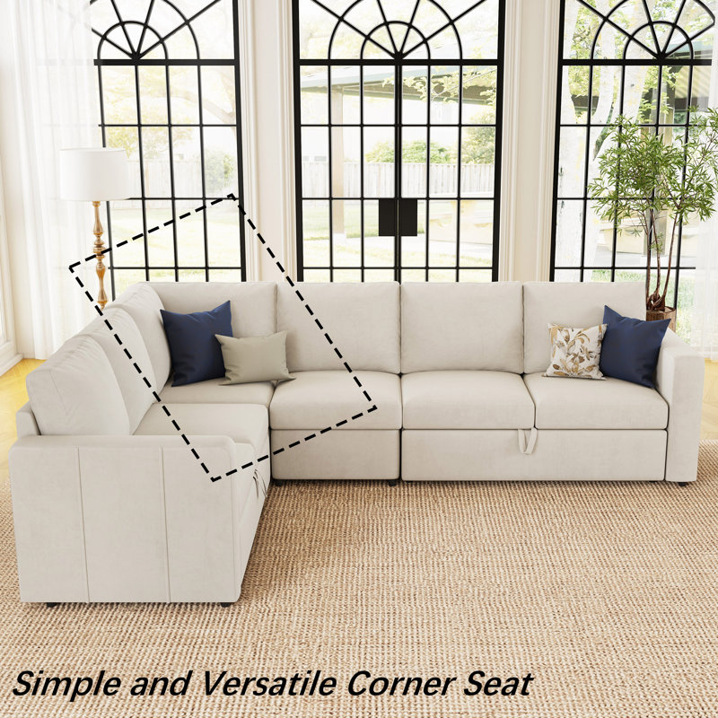 Armless Corner Single Seat Module For Modular Sectional Sofa, Beige Velvet