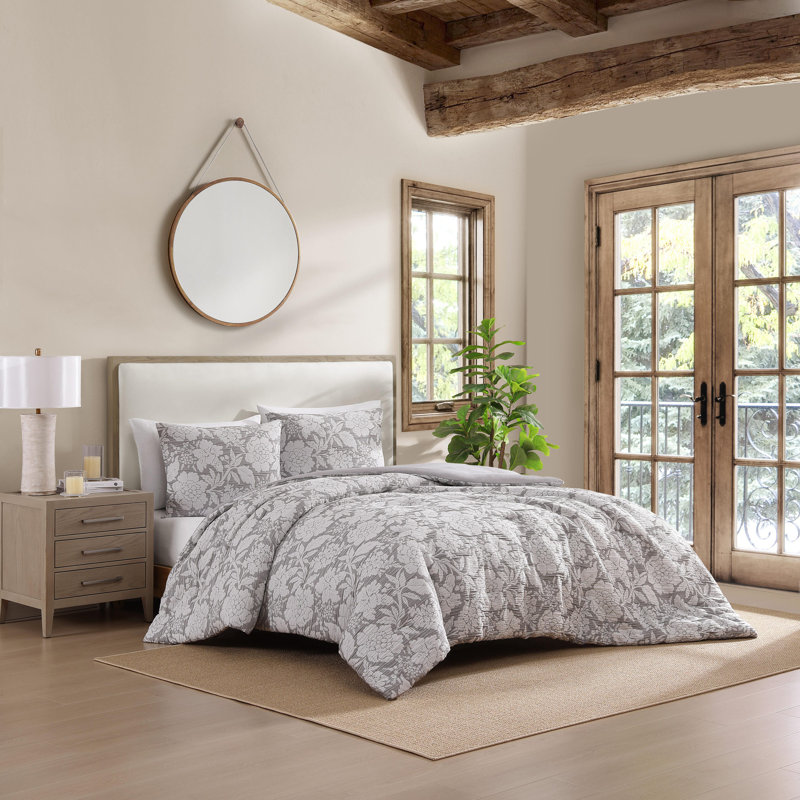 Ensemble de housse de couette réversible à motif floral Stone Cottage, Housse de couette pour grand lit et 2 taies décor