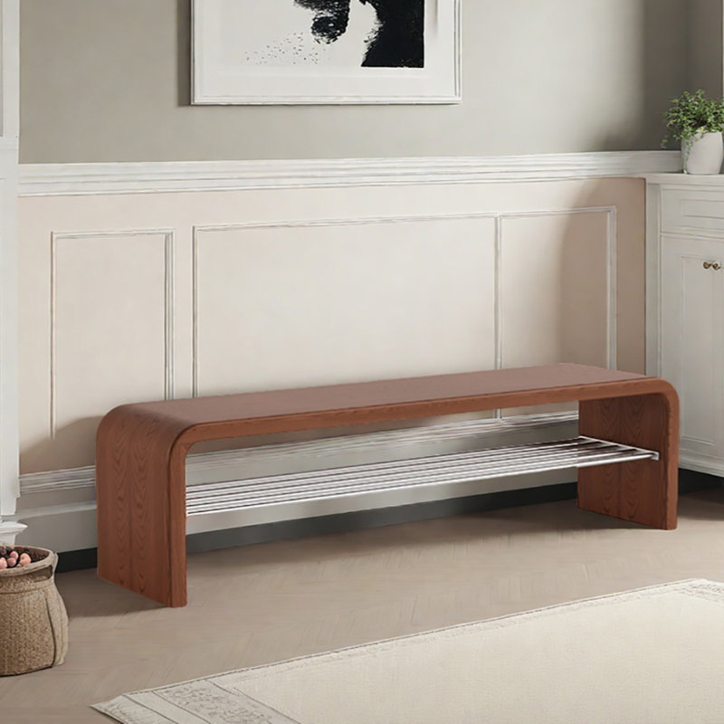 70.9in Shoe Storage Bench, Light Walnut