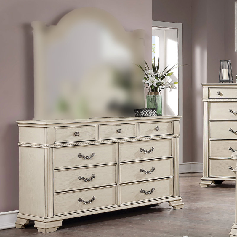 61.6" W Traditional Dresser, Antique White, Antique White