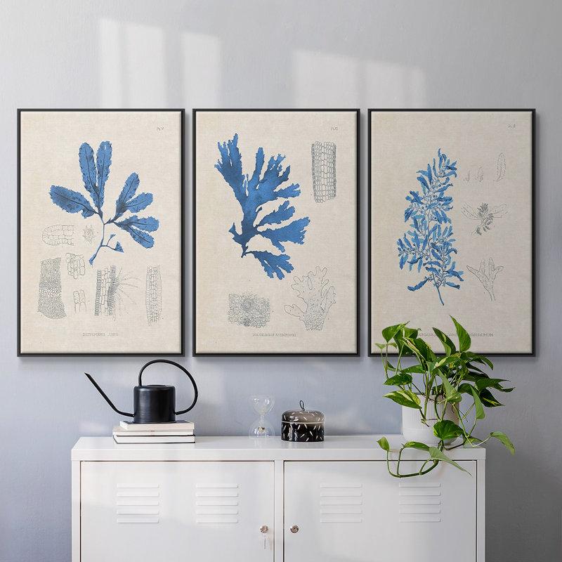 Algues bleu marine VI, H 36 po x l 72 po x P 2 po, Cadre noir