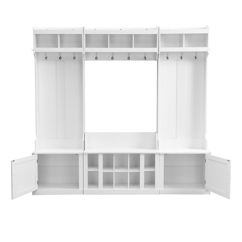 ON-TREND Wide Design Hall Tree With Storage And Bench, 4-IN-1 Multi-Functional Entryway Bench With Coat Rack And Shoe Cubbies, Practical Furniture For Hallway, Black(OLD SKU: SD000025AAB)