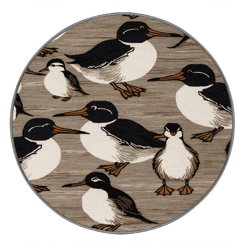 Washable Common Murre Birds Area Rug, Round 8'