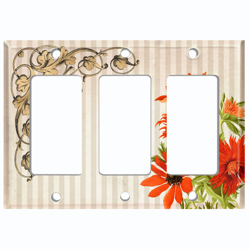 Plaque murale avec interrupteur à bascule 3 bandes Red Flower Green Leaves