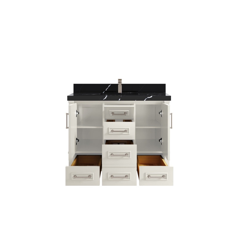 Meuble-lavabo simple 42 po avec comptoir en quartz Aberdeen, Noir Calacatta 2 po