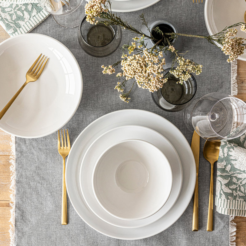 over&back Woven Frayed Chambray Table Runner, Gray, 18" W x 90" L