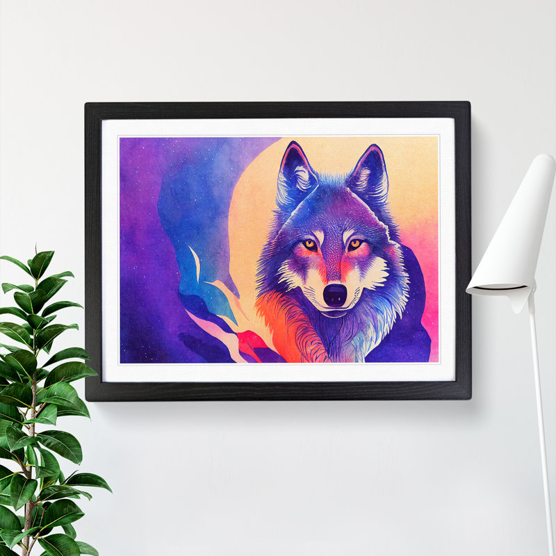Watercolour Wolf Vol.3 Abstract - Single Picture Frame Print, Black, 25cm H x 34cm W