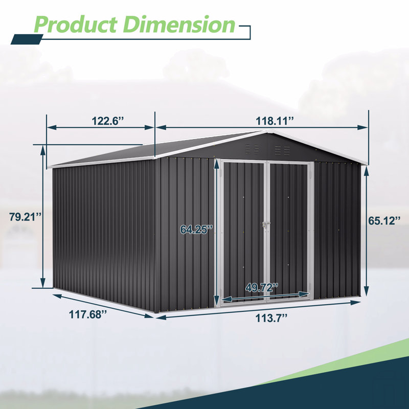 Outdoor Storage Shed 10X10 FT, Utility Metal Tool Storage With Lockable Doors And Updated Frame Structure, Large Metal Garden Shed