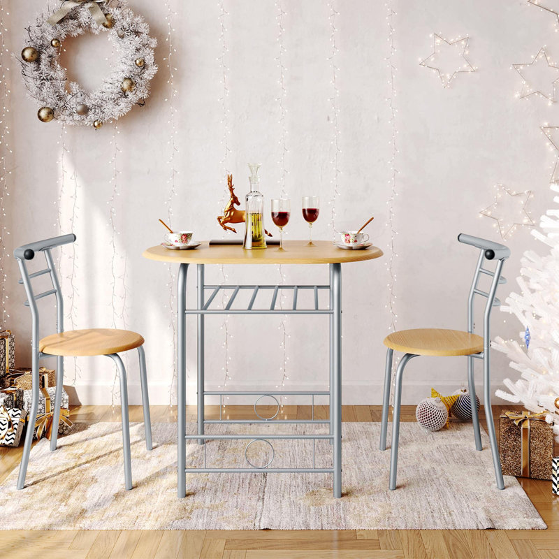 Bot 2 - Person Dining Set, 75.5cm H x 80cm W x 53cm D, Natural, Silver