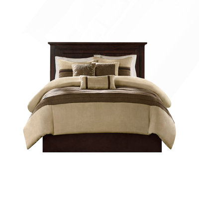 Transitional Style Faux Suede 7 Piece Comforter Set With Pieced Design And Hypoallergenic Filling For Maximum Comfort And Elegance