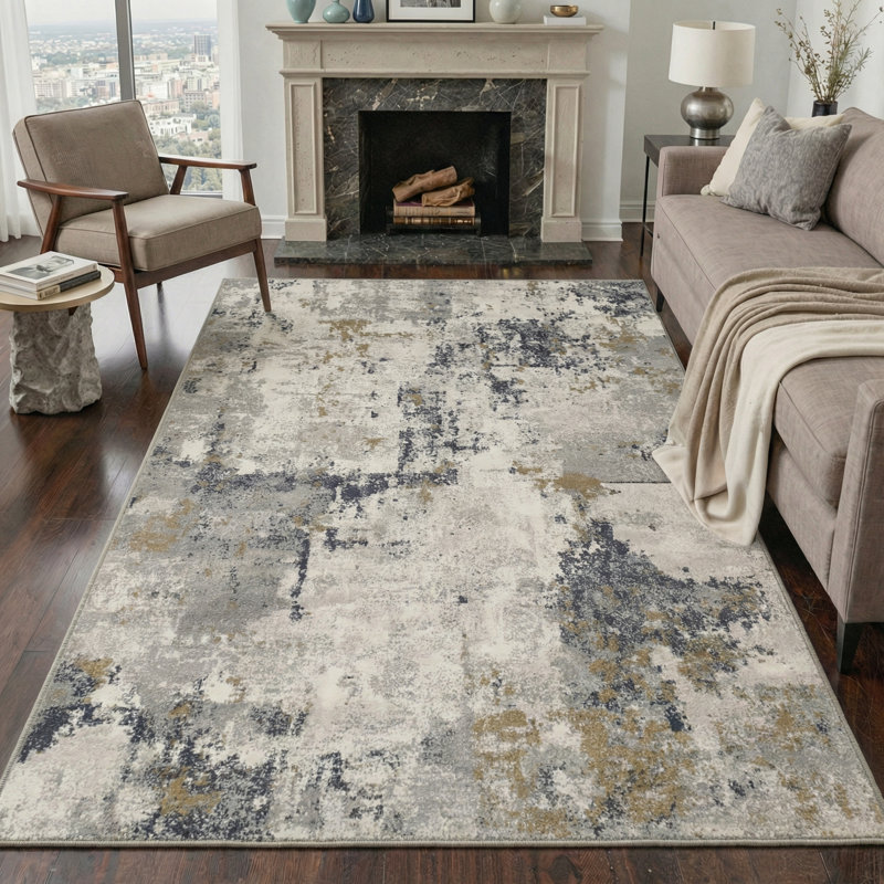 Mignone Abstract Modern Machine Washable Stonewash Indoor Area Rug With Non-Slip Backing, Rectangle 8' x 10'