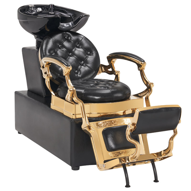 Dexi 24.8" Wide Faux Leather Backwash Shampoo Chair, Ceramic Shampoo Bowl Sink Chair, Black