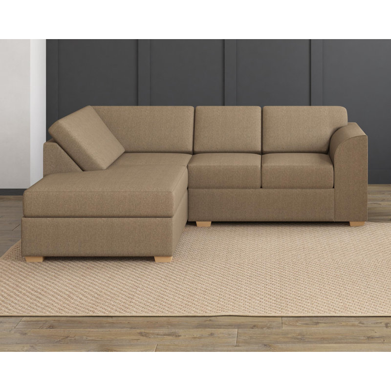 Modo L Shaped Sofa With Corner, Fixed Back, Left Hand Facing, Nutmeg Polyester