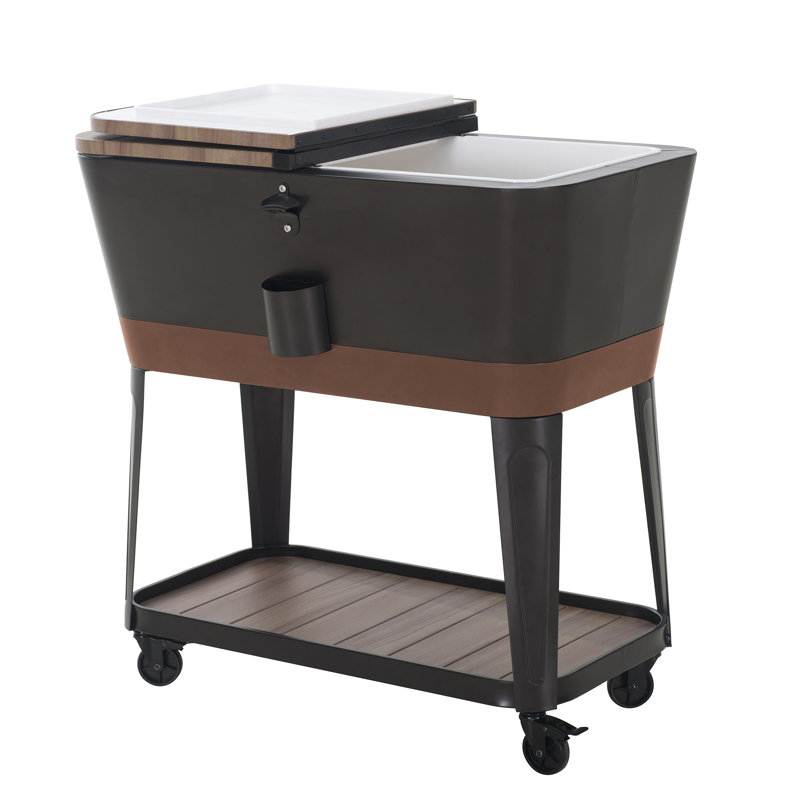 Copper and Black Metal Rolling Ice Chest Cooler with Storage Shelf