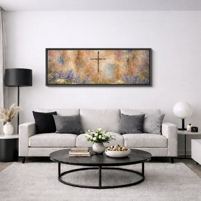 Abstract Cross Over Wildflower Field Style Spiritual Wall Decor Extra Large Pictures Framed Canvas Print Wall