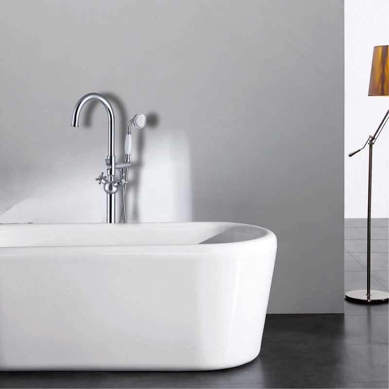 Freestanding Bathtub Faucet with Hand Shower, Chrome