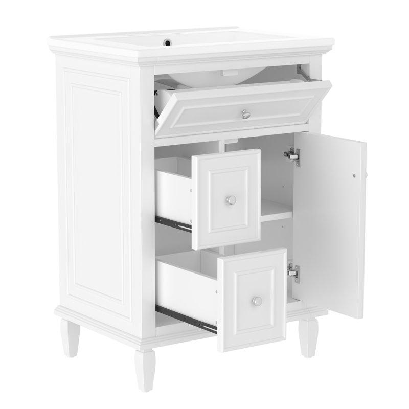 Modern Compact Vanity With Sink, Solid Wood And Mdf, Space-saving Design