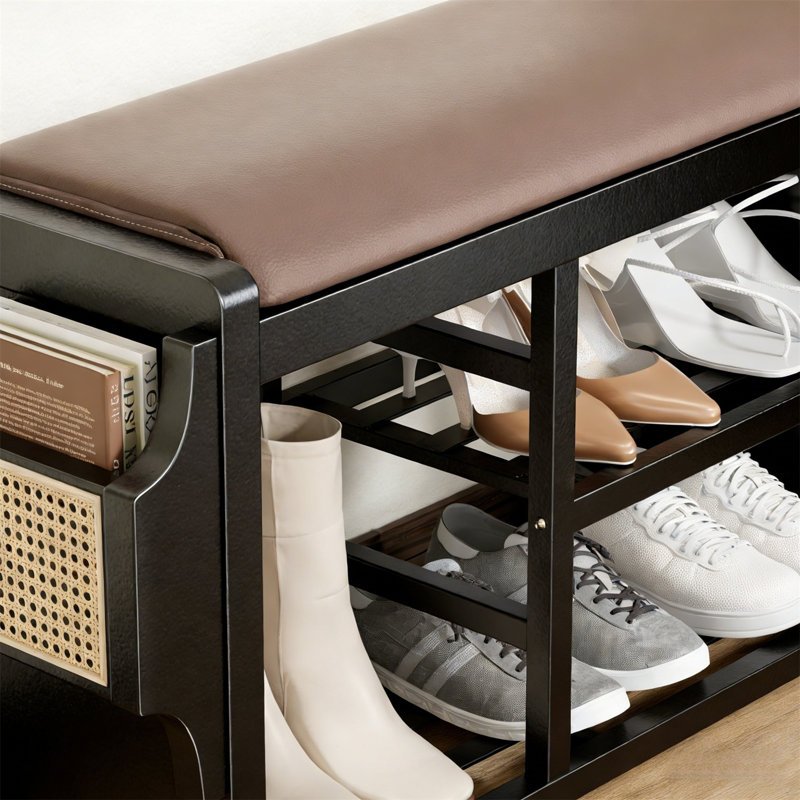 Premium Wooden Shoe Cabinet For Home, 18.9" H x 28.35" W x 12.6" D, Black