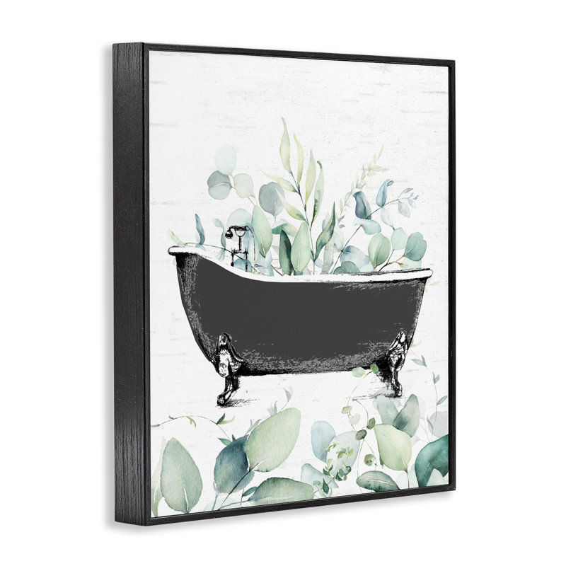 Baignoire à feuilles d'eucalyptus giclée, design par lettré et doublé, H 14 po x l 11 po, Giclée encadrée noir minuit