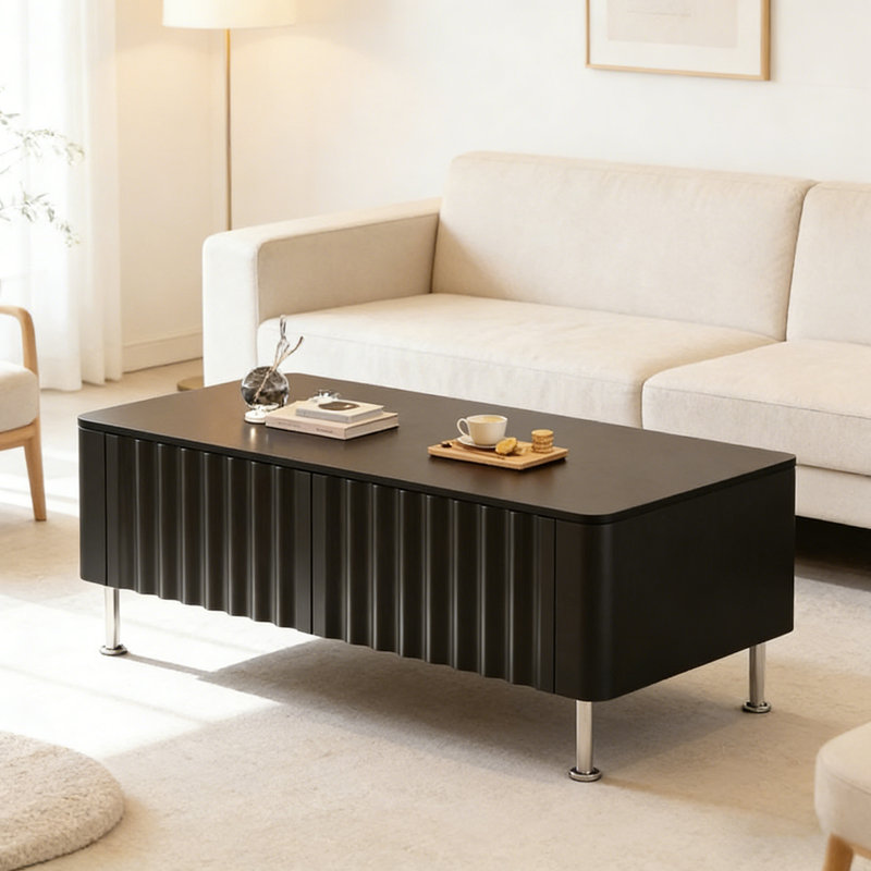 Table basse ondulée Wave, Noir, H 17,32 po x L 55,11 po x l 23,62 po, Noir