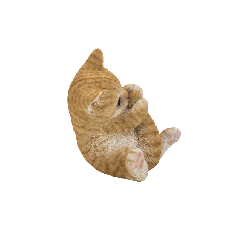 Adorable Orange Tabby Kitten Playing with Tail Garden Statue