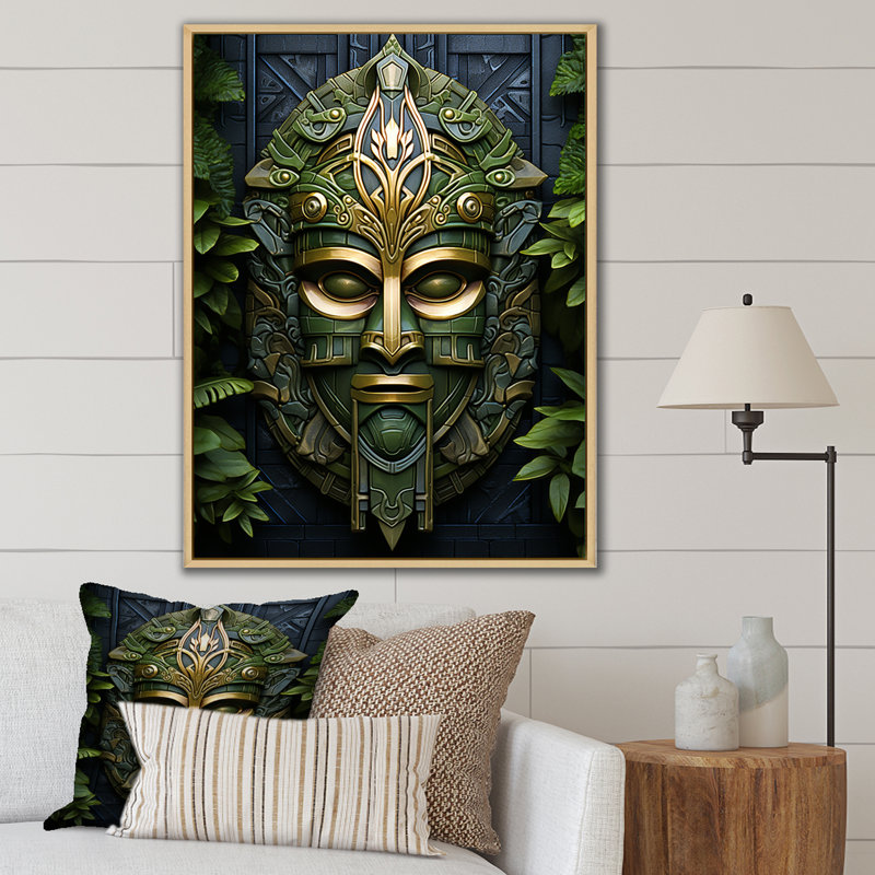 Masque africain ancestral - Masque africain, Cadre flottant brun, 40" H x 30" W