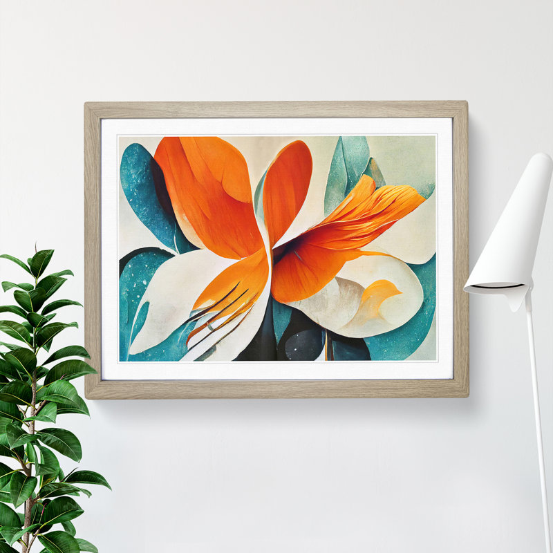 Flower Abstract Vol.7 - Single Picture Frame Print, 46cm H x 64cm W x 2cm D, Oak